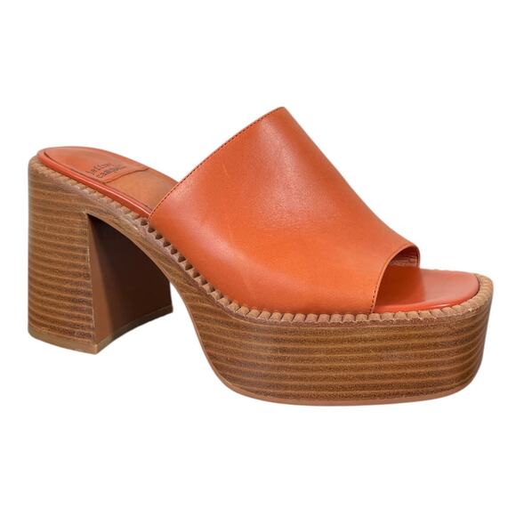 Jeffrey Campbell Anthropologie Concert Heels Honey Orange Leather Mule Size 8 - Picture 1 of 10